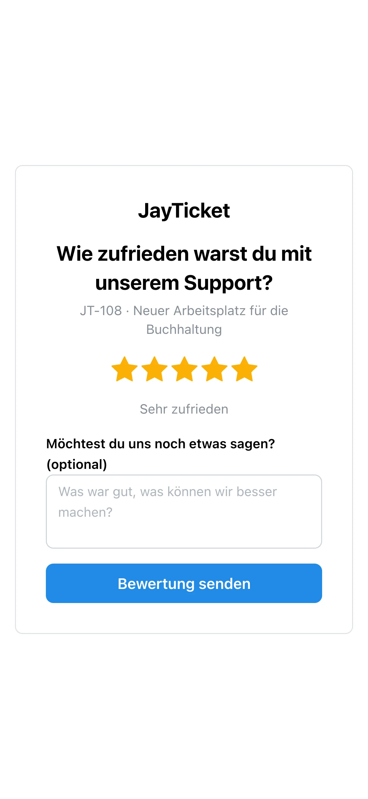 Bewertungsseite für Kunden auf dem Smartphone